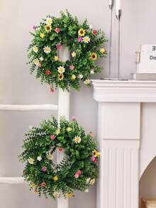 1/2 pièces Couronnes artificielles colorées, couronnes d'eucalyptus, couronnes de marguerites, plantes artificielles, fleurs artificielles, vert, matériau en PE. Convient pour la décoration des dortoirs d'école, des bureaux, des rassemblements extérieurs, des occasions festives, des fêtes d'anniversaire, des entrées de maison, des halls d'hôtel, des restaurants, des salons, des chambres à coucher, des banquets de mariage, des cuisines, des jardins et des décorations de Noël.