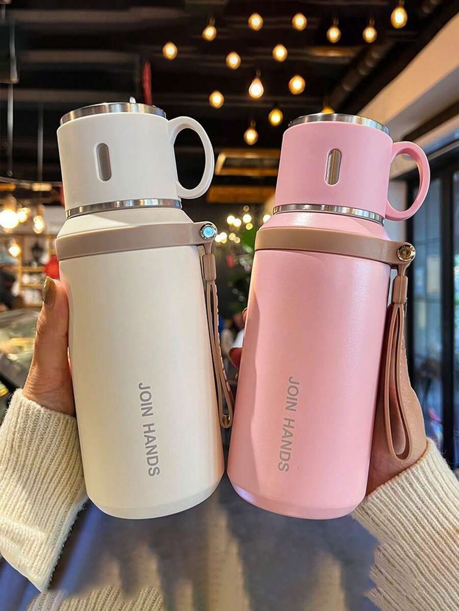 1件 600ml/21.11oz 大容量不鏽鋼保溫水瓶,可重複使用附蓋保溫杯,中性飲水杯,旅行馬克杯,防漏保溫水瓶,便攜水杯 - 彩色 - 查看 1