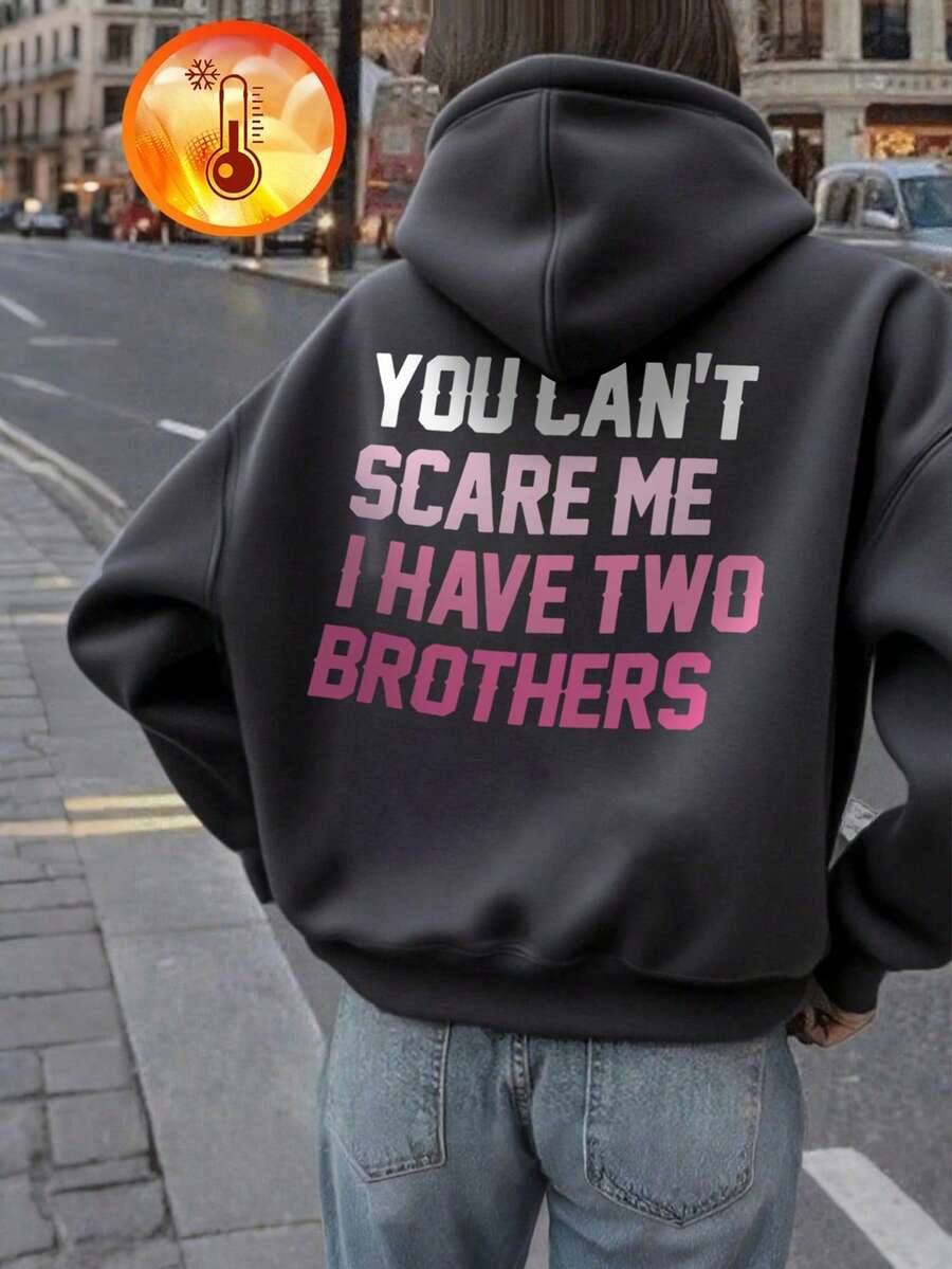 1pc Girls Casual Printed Pullover Hoodie Sweatshirt, Thermal Lined, Long Sleeve, Autumn/Winter Student Youth Clothing - Dark Grey - View 1