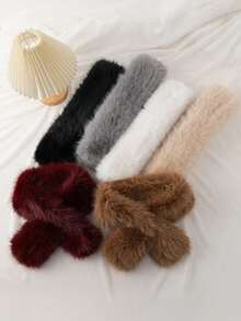 1pc Women's Autumn/Winter Faux Rabbit Fur Reversible Thick Warm Neck Warmer | Fluffy Faux Fur Collar Scarf, Suitable For Outdoor Activities, Holiday Gifts For Dress - Multicolor - View 1