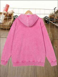 400G Heavyweight Washed Hoodie - Minimalist Solid Color - Streetwear Essential Versatile Daily Wear - 玫紅色 - 查看 3