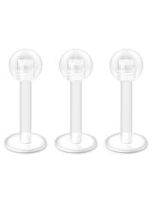 3件套休闲塑料尖刺穿刺饰品套装，男女通用，适合日常通勤；20G鼻钉，16G唇钉，透明穿刺固定器，唇环，眉环，塑料工业杠铃，工业杠铃固定器，耳骨耳环 - 透明 - 查看 18