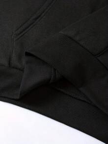 Sudadera gráfica informal para hombre y mujer - Tejido de punto de poliéster con ligera elasticidad, diseño de patrón geométrico con bolsillo frontal, sudadera con capucha de ajuste regular con tipografía oscura sin miedo y solitaria - Colección primavera/otoño - Negro - Ver 6