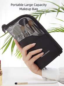 Travel Makeup Bag, 1Pc Large Capacity Lightweight Toiletry Handbag Bath Shower Bag Multifunctional Cosmetic Organizer Cute Handbag Wallet Pouch Case Portable Cosmetics Brush Storage Clutch With Zipper Closure For Lipstick, Brush, Skincare, Mobile Phone, Coin, Small Items, For Home, Travel, Vacation And School Use,Makeup Bag Makeup Pouch Skincare Bag Toiletry Bag Packing Cubes,Travel Essentials Storage Makeup Organizer Makeup Case Makeup Travel Toiletry Organizer Essentials Gifts Storage Zipper Accessories Nail - 黑色 - 查看 2