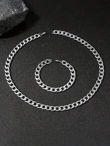 2 piezas Conjunto de joyería de hip hop, collar de cadena cubana y pulsera de acero inoxidable, disponible en múltiples tamaños, idea de regalo para fiestas, uso diario