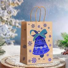 6/12/18/24pcs Kraft Paper Gift Bags With Hot Stamping Effect, Santa Claus, Reindeer, Christmas Tree Pattern, Suitable For Christmas Party Decoration, Birthday Party Favors