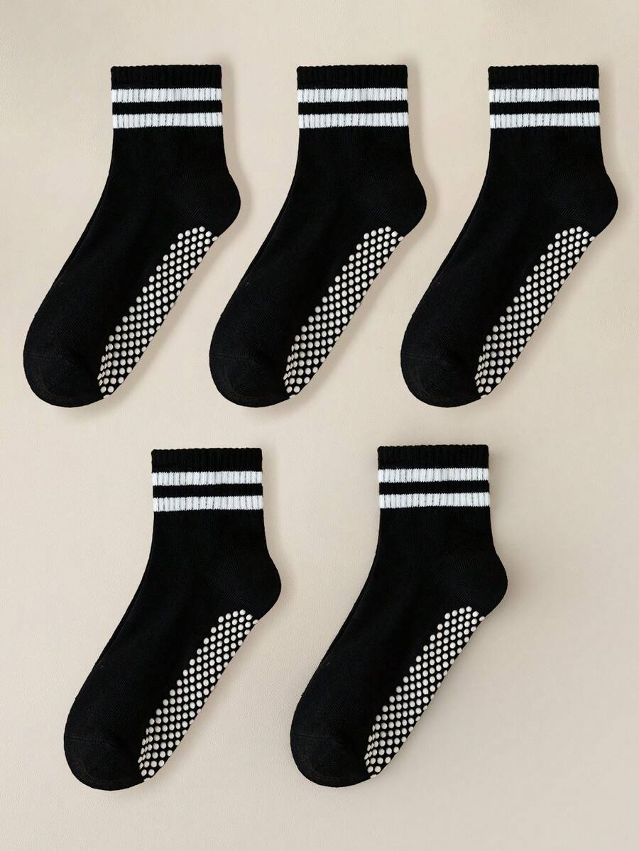 5 Pairs Kids Anti-Slip Socks, Suitable For 1-16 Years Old Children, Parallel Bar Pattern, Black, Suitable For All Seasons, Can Be Used As Walking Socks, Children's Yoga Trampoline Socks, Sports Socks - Multicolor - View 1