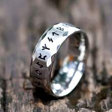 Retro Viking Polished Women'S Ring, Silvery Rhombus Cut Edges Character Ring, Men'S Women'S Wedding Engagement Ring, Party Wearable Ring, Wearable Ring Jewelry, Valentine'S Day Anniversary Gift - 銀色 - 查看 1