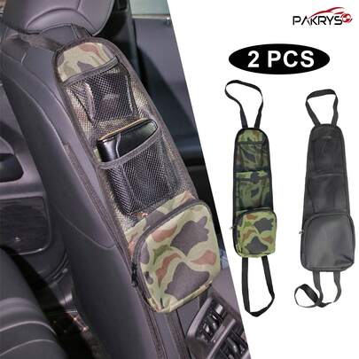 PAKRYS 2 piezas Bolsa de almacenamiento lateral para asiento de coche, Organizador de asiento de coche con bolsa colgante, Adecuado para guardar teléfono, bebidas y artículos varios, Con bolsillo de malla, Apto para sedán, SUV y camioneta