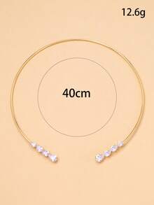 Stonefans Fashion Waterdrop Rhinestone Necklace, Metal Ring Minimalist Open Collar Twist Necklace For Women - Gold - View 6