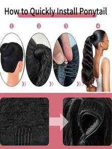 Tóc đuôi ngựa dài 30 inch, kiểu sóng nhẹ, 90g, màu #1B đen tự nhiên, 100% tóc Remy, kiểu quấn quanh đầu, kẹp cài, tóc nối một mảnh dành cho nữ. - SNatural - Xem 5