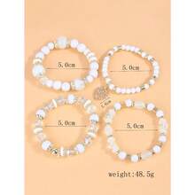 4pcs/Set Heart Charm Beaded Bracelet Valentines,Mom,Mother,Mother's Day,Gift - 白色 - 查看 2