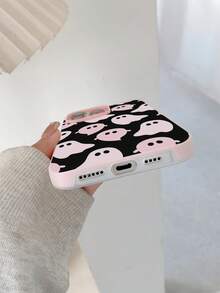 1pc Cute Pink Ghost Design Jelly Pudding Waterproof Shockproof Anti-Slip TPU 2-In-1 Soft Phone Case Cover Compatible With Apple Phones Anti-Fall Scratch Resistant - Multicolor - View 5