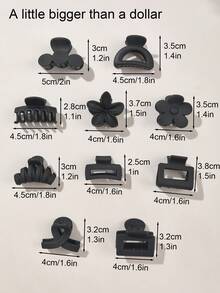 10个/套 哑光棕色纯色简约花朵波浪半圆方形交叉可爱小发夹 秋冬发夹 女士度假装扮发饰 女士优雅发饰 夏季 - 黑色 - 查看 4
