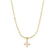 New Stainless Steel Gold Color Necklace With Geometric Zirconia Pendant, Fashionable Women's Jewelry, Minimalist And Fresh Style