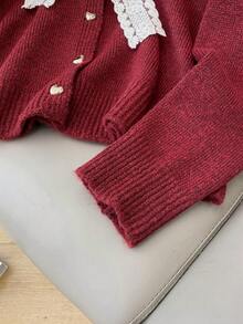 Áo khoác cardigan nữ kiểu dáng thường ngày có nơ trang trí, màu trơn thoải mái, lựa chọn lý tưởng cho mùa thu/đông. - Đỏ - Xem 8