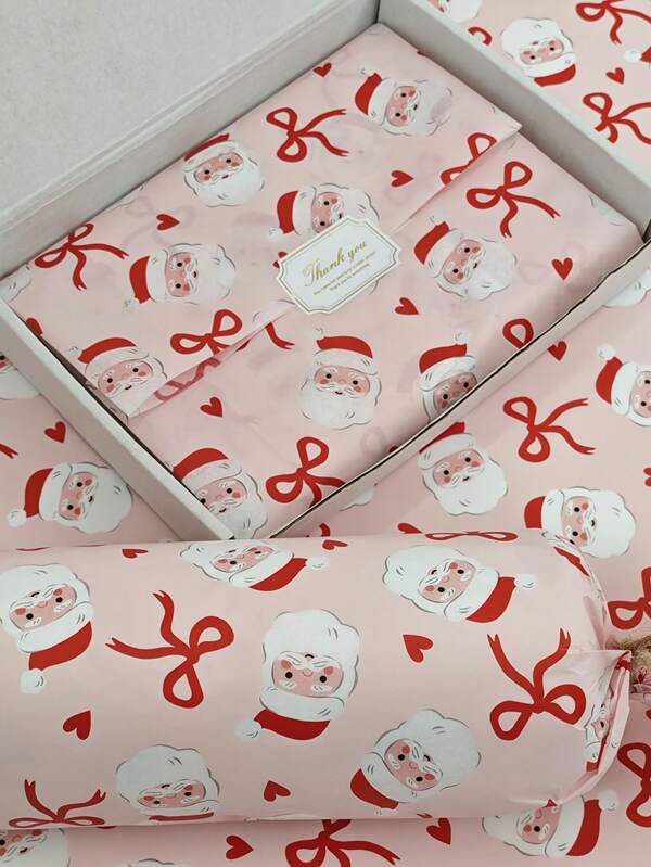 20 pezzi Carta da regalo a tema Babbo Natale - Dimensioni 50x35 centimetri (20x20 pollici), sfondo rosa con Babbo Natale rosso e bianco e disegno a fiocco, fatta a mano, imballaggio regalo e decorazione per feste durevole, adatta per Natale, confezione per vacanze, decorazioni natalizie, carta per vacanze, carta sottile, tema Babbo Natale, carta di alta qualità, più adatta per uso natalizio. Decorazioni natalizie Pigiami natalizi Regali di Natale Decorazioni natalizie