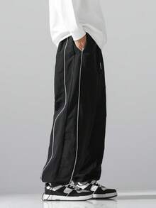 Herren Buchstaben-Muster Kordelzug Taille lockere lässige lange Hose, geeignet für Straße, Alltag, Outdoor, Laufen, Fitness, Freizeitsport - Schwarz - Übersicht 10