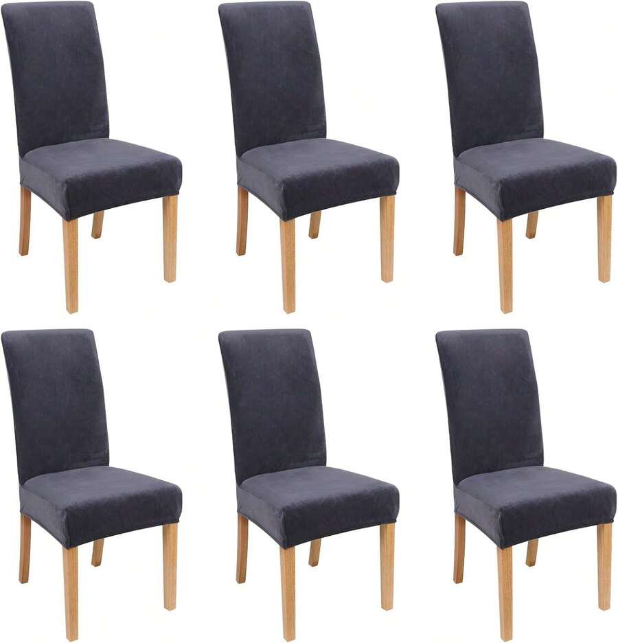 Fundas para Sillas, Juego de 6 Fundas para Sillas de Comedor, Cubre Sillas de Tela Elástica, Protector de Sillas Removibles Y Lavables, para Comedor, Hotel, Comedor, Restaurante - Gris Claro - Ver 1