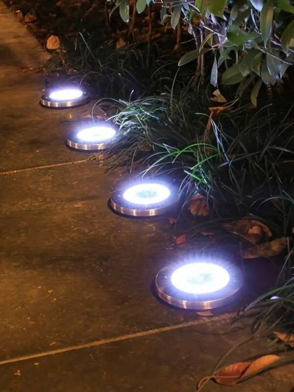 4 piezas Luces solares para senderos, iluminación paisajística exterior, luces solares de 8 LED para el suelo, luces solares de disco, iluminación para senderos, caminos, jardines y patios de la entrada