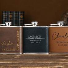 1 Set Personalized Engraved Leather Flask, Groomsman Gift, Customized Groomsman Leather Flask, Best Gift For Men, Groomsman Leather Flask - Multicolor - View 3