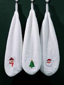 1pc Christmas Hand Towels - Soft Coral Fleece Bath & Kitchen Towels With Santa, Snowman And Tree Designs - Hanging Loop For Easy Storage - Holiday Decorations - Christmas Gift For Home, Office, Or Party Favors - Festive Bathroom Essentials, Christmas Towels