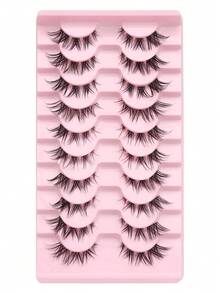 10 Pairs Of False Eyelashes Natural Slender Soft And Fashionable Transparent Band Crossed Eyelashes For Daily Dating And Festival Eyelashes - 濃密款 - 查看 5