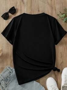 1 camiseta gráfica con estampado digital para mujer Máscara, demonio, cuernos, flores. Camiseta casual de cuello redondo y manga corta. Camiseta de algodón ligera para las cuatro estaciones, lavable a máquina, no lavar en seco. - Negro - Ver 2