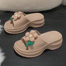 ASOFTER 1 双女士花朵装饰 1.77 英寸厚底拖鞋，适合圣诞节和万圣节 - 舒适的露趾拖鞋，适合室内、室外、海滩、办公室、派对，多种颜色可选，适合所有季节