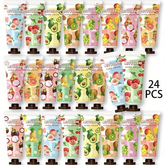 24 piezas, Set de regalo de crema de manos con frutas y plantas para manos secas y agrietadas en tono beige , hidratante y nutritivo profundamente para tus manos secas y ásperas, loción de manos de tamaño de viaje para el cuidado diario en otoño e invierno, no grasosa