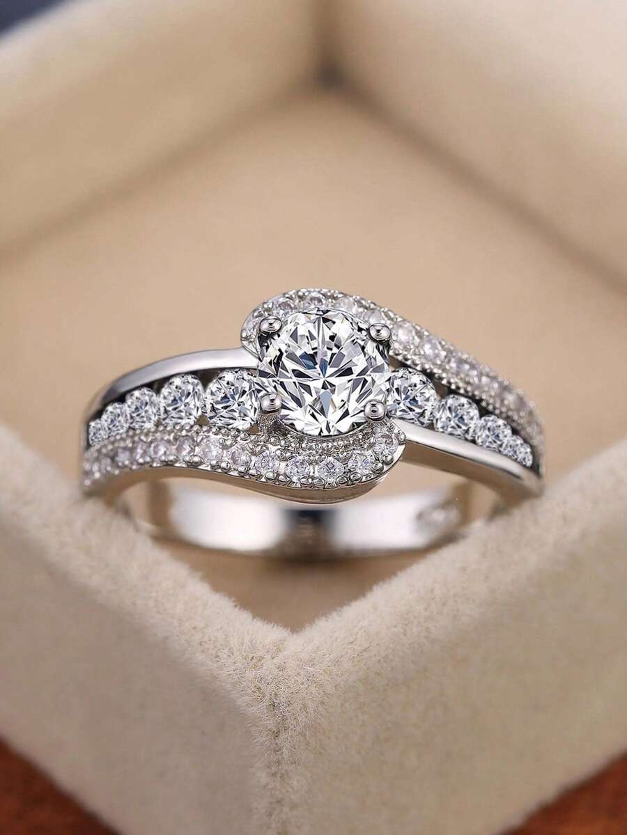 1 chiếc nhẫn mặt dây chuyền đính đá Cubic Zirconia, thích hợp cho nữ, có thể dùng làm quà cưới hoặc quà Valentine.