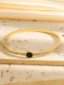 1 pieza Brazalete clásico de acero inoxidable bellamente brillante con disco incrustado de circonita sintética de colores, para uso diario de hombres, mujeres y parejas, ideal como regalo de vacaciones