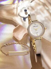 Anne Klein Women's Diamond Dial Bangle Watch With Bracelet Set Ladies Quartz Watch Set With Diamond Dial And Adjustable Link Bracelet Female Elegant Analog Watch,AK/3620CRST - Apricot - View 3