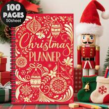 1 Stück Weihnachts-Spiralblock Planer - Rotes & Goldenes Feiertags-Design mit Dekorationen, Spiralbindung Reisetagebuch - Tragbarer Weihnachts-Planer für Büro, Schule, kleine Geschenke - Festlicher personalisierter Organizer, saisonale Aufzeichnungen, elegante Schrift, Premium-Qualität, geeignet für Büromitarbeiter