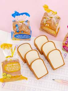1 Pack Of 4 Pcs Creative Cute Toast Shaped Erasers, Random Design, Student Stationery, Christmas/End-Of-Term Gift Back To School - Yellow - View 3