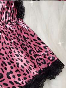 New Arrival Women's Sexy Lingerie Adjustable Cross-Back Straps With Deep V-Neck Backless Sexy Teddy Lace-Embellished Satin Comfortable Homewear Bodysuit Pajamas - Deep Pink - View 6