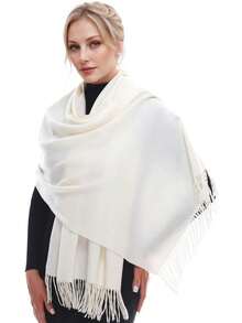 Klassischer Damen Einfarbiger Quasten Mode Warmer Schal, Einfarbiger Lässiger Süßer Eleganter Schicker Straßen Höfischer Geschäfts Party Polyester Weicher Schal, Geeignet für alle Jahreszeiten