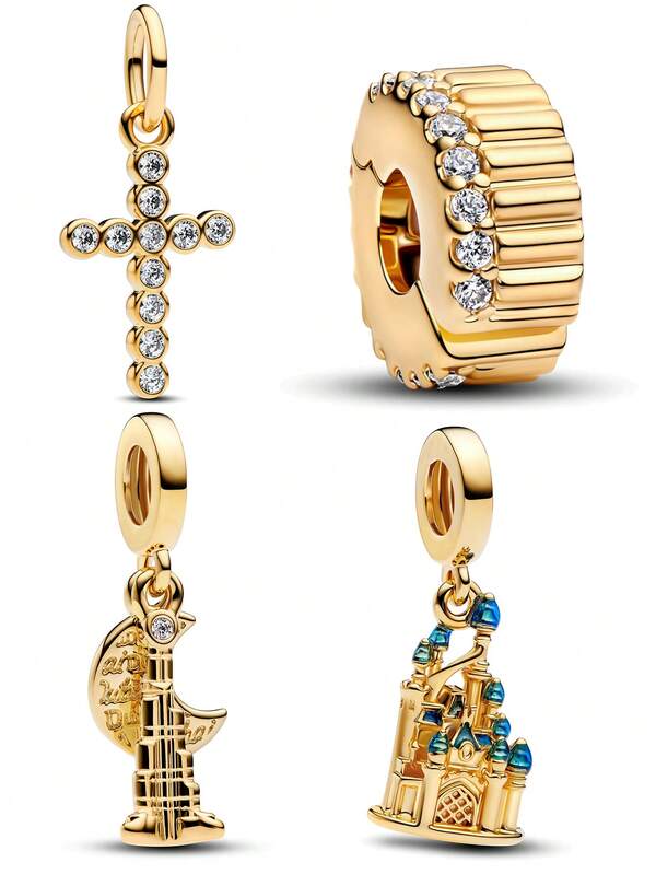 1pc Fashionable Beaded Bracelet/Necklace With Cross, Hoop, Moon, Castle Charms, Versatile DIY Small Gift