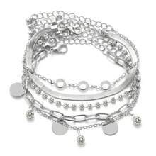 5Pcs/Set Gold Jewelry Bracelet Set, With Water Droplets, Sequins, And Cuban-Style Bracelets Design For Women, Great For Christmas/Halloween/Valentine's Day - Bạc - Xem 11