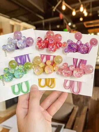12/2pcs Colorful Star Sequin & Teddy Bear Elastic Hair Ties, Sweet & Cute Hair Accessories For Girls, Ponytail Holders, Hair Scrunchies, Suitable For Various Hairstyles, Suitable For All Seasons And Daily Use (No Card) ,Hair Elastics ,Hair Rubber Bands ,Hair Rope