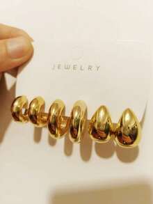 6pcs Metallic Shiny C-Shape Hoop Earrings Set, Exaggerated Big Earrings For Women, Everyday Wear - Gold - View 5