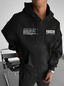 GRDR Men's Hoodie With Car Element Print, Kangaroo Pocket, Autumn/Winter New Street Fashion - Black - View 2