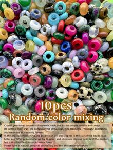 10 件大孔宝石珠 5x10 毫米天然虎眼石、天然蓝点石、天然点石、天然黄玉、天然粉水晶、合成白绿松石、合成蓝绿松石、合成蛋白石、散装天然石珠适用于女孩/女士/妇女/女儿 DIY 配件用于制作珠宝手链、钥匙扣、发珠、手机链、项链 - 大孔珠 - 查看 23