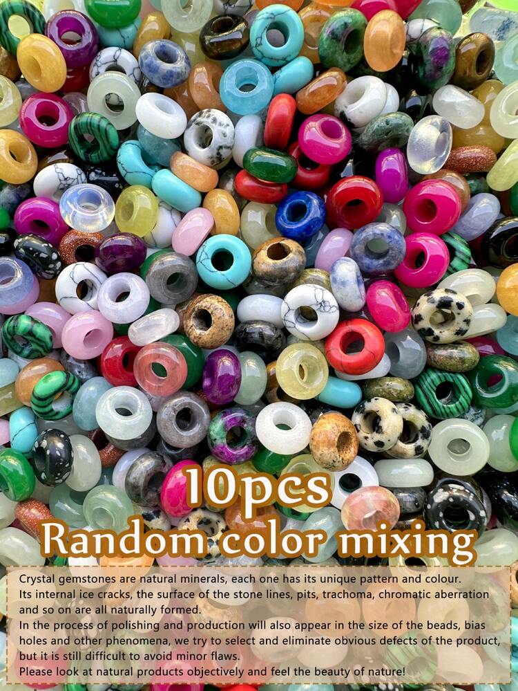 10pcs Large Hole Gemstone Beads 5x10mm Natural Tiger's Eye, Natural Blue Spot Stone, Natural Spot Stone,Natural Topaz, Natural Pink Crystal ,Synthetic White Turquoise, Synthetic Blue Turquoise, Synthetic Opal ,Loose Natural Stone Beads For Girls/Ladies/Women/Daughters DIY Accessories For Making Jewelry Bracelets, Keychains, Hair Beads, Mobile Phone Chains, Necklaces - Large Hole Beads - View 22