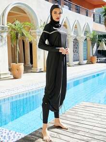 VFJ Burkini Muslim Swimsuits For Women Modest Islamic Swimwear Long Sleeve Full Cover 3PCS Set Beachwear With Cap