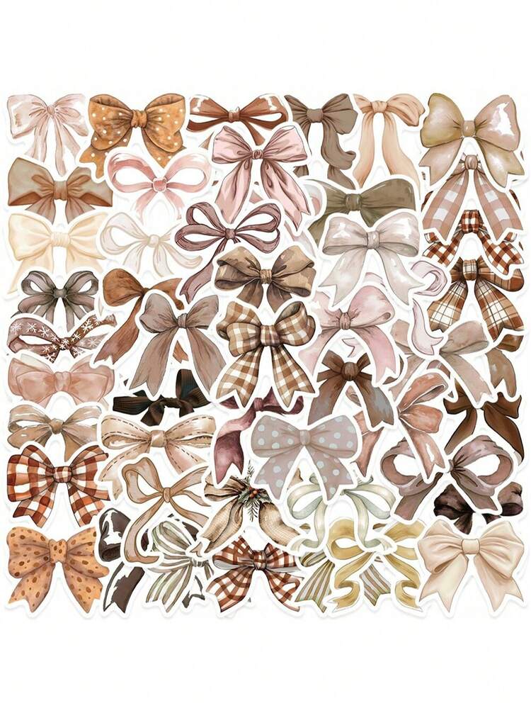 50张蝴蝶结贴纸 棕色贴纸 涂鸦贴纸 复古贴纸 乙烯基防水贴纸 可用于水瓶、保温瓶、吉他、行李箱、手机、手机壳、笔记本电脑、滑板等，亦可作为礼物赠送 - 彩色 - 查看 8