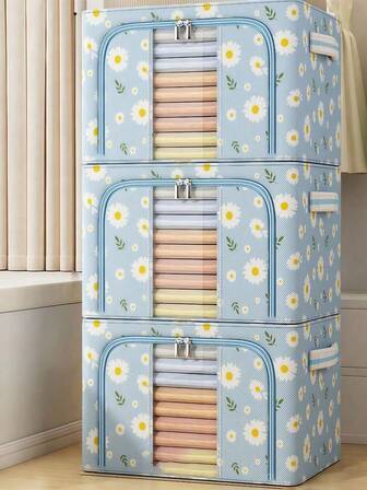 1 PIEZA Caja de almacenamiento plegable con diseño de margarita - Colección Navidad Organizador de gran capacidad para ropa, edredones y juguetes | Caja de almacenamiento de tela plegable adecuada para la organización del hogar/dormitorio en invierno, regalo de Navidad ideal y esencial para el abastecimiento de fin de año