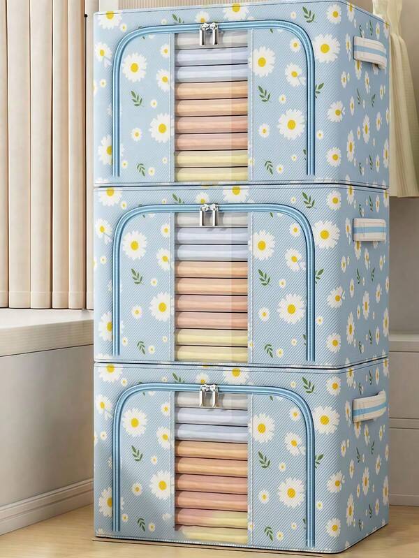 1PC Foldable Daisy Pattern Storage Box - Christmas Collection Storage Large Capacity Organizer For Clothing, Quilts & Toys | Collapsible Fabric Storage Bin Suitable For Winter Home/Dorm Organization, Ideal Christmas Gift & Essential For End-Of-Year Stocking Up