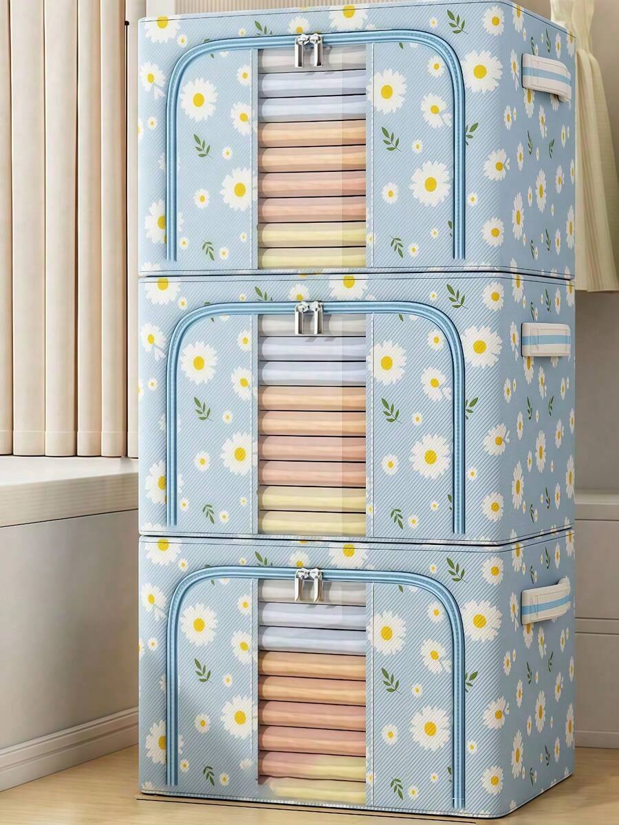 1 PIEZA Caja de almacenamiento plegable con diseño de margarita - Colección Navidad Organizador de gran capacidad para ropa, edredones y juguetes | Caja de almacenamiento de tela plegable adecuada para la organización del hogar/dormitorio en invierno, regalo de Navidad ideal y esencial para el abastecimiento de fin de año - Multicolor - Ver 1