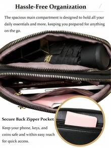 Minimalist Versatile Shoulder Bag&Small Square Bag For Women,2-Layer Zipper Diagonal Shoulder Bag, Fashionable PU Soft Leather Women's Handbag, Simple Versatile Clutch, Middle-Aged Women's Bag, Shoulder Small Purse[US Local Warehouse]Travel Essentials - 彩色 - 查看 6